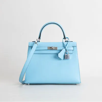 KELLY 25 EPSOM LEATHER CELESTE WITH PALLADIUM HARDWARE (PHW) - 1