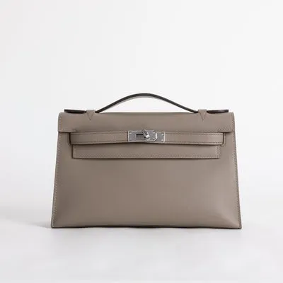 KELLY POCHETTE SWIFT LEATHER GRIS ASPHALTE WITH PALLADIUM HARDWARE (PHW) - 1