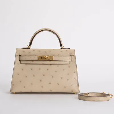 MINI KELLY II (20) OSTRICH LEATHER PARCHEMIN WITH GOLD HARDWARE (GHW) - 1