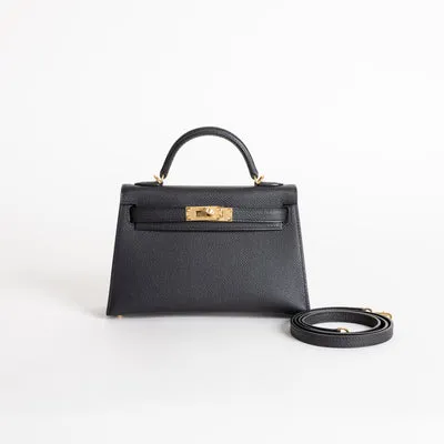 MINI KELLY II (20) EPSOM LEATHER NOIR (BLACK) WITH GOLD HARDWARE (GHW) - 1