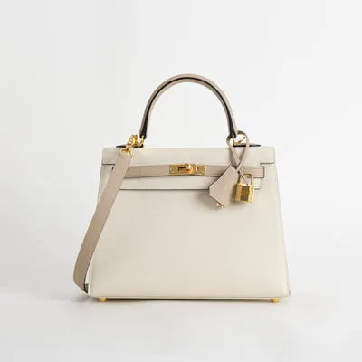KELLY 25 EPSOM LEATHER HORSESHOE STAMP (HSS) BI-COLOR CRAIE & TRENCH WITH GOLD HARDWARE (GHW) - 1