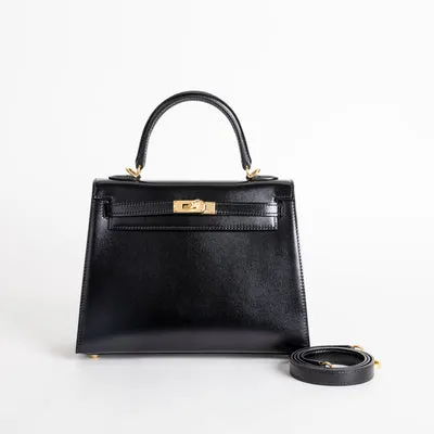 KELLY 25 BLACK BOX CALF LEATHER WITH GOLD HARDWARE (GHW) - 1