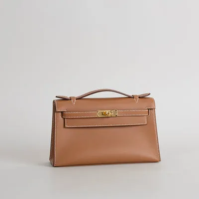 KELLY POCHETTE SWIFT LEATHER GOLD WITH GOLD HARDWARE (GHW) - 2