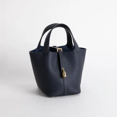 PICOTIN 18 LOCK CLEMENCE LEATHER BLEU NUIT WITH GOLD HARDWARE (GHW) - 2