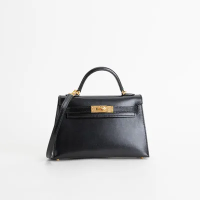 MINI KELLY II (20) BLACK BOX CALF LEATHER WITH GOLD HARDWARE (GHW) - 2
