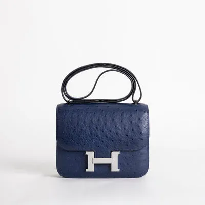 CONSTANCE 18 (MINI) OSTRICH LEATHER BLEU SAPHIR WITH PALLADIUM HARDWARE (PHW) - 1