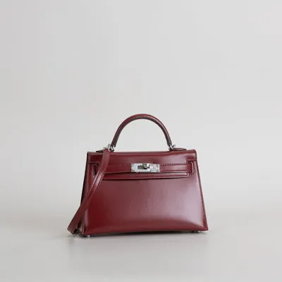 MINI KELLY II (20) BOX CALF LEATHER ROUGE H WITH PALLADIUM HARDWARE (PHW) - 2