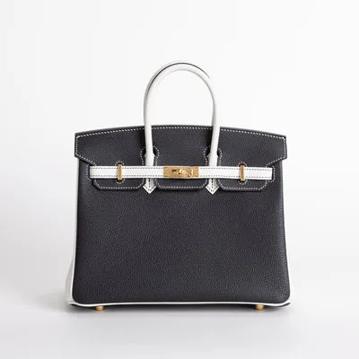 BIRKIN 25 TOGO LEATHER HORSESHOE STAMP (HSS) BI-COLOR NOIR (BLACK) & WHITE WITH GOLD HARDWARE (GHW) - 1