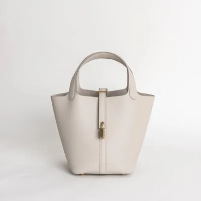 PICOTIN 18 LOCK CLEMENCE LEATHER BETON WITH GOLD HARDWARE (GHW) - 1