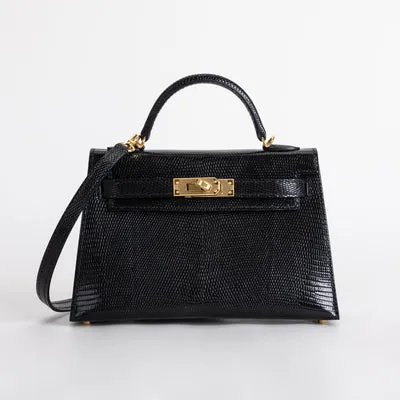 MINI KELLY II (20) LIZARD LEATHER NOIR (BLACK) WITH GOLD HARDWARE (GHW) - 1