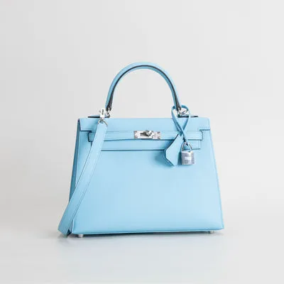 KELLY 25 EPSOM LEATHER CELESTE WITH PALLADIUM HARDWARE (PHW) - 2