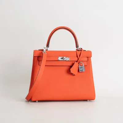 KELLY 25 TOGO LEATHER FEU ORANGE WITH PALLADIUM HARDWARE (PHW) - 2