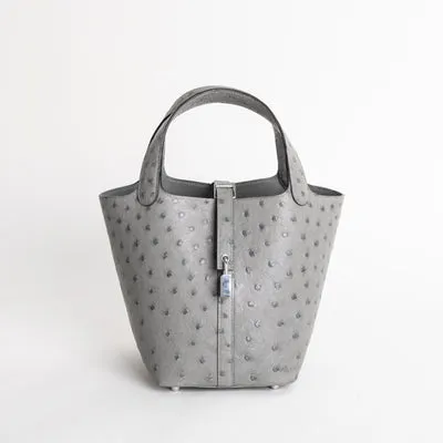 PICOTIN 18 LOCK OSTRICH LEATHER GRIS MEYER WITH PALLADIUM HARDWARE (PHW) - 1