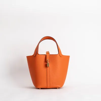 PICOTIN 18 LOCK CLEMENCE LEATHER ORANGE WITH GOLD HARDWARE (GHW) - 1