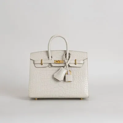 BIRKIN 20 (SELLIER SHAPE) MATTE MISSISSIPPIENSIS ALLIGATOR LEATHER BETON WITH GOLD HARDWARE (GHW) - 1