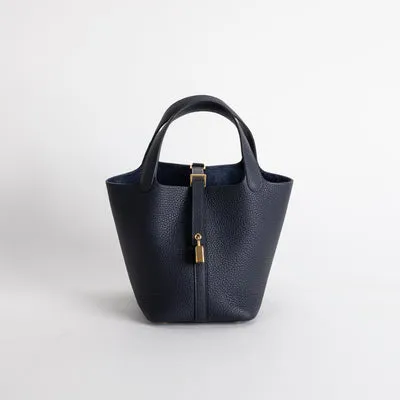 PICOTIN 18 LOCK CLEMENCE LEATHER BLEU NUIT WITH GOLD HARDWARE (GHW) - 1