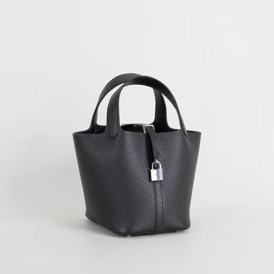 PICOTIN 18 LOCK CLEMENCE LEATHER NOIR (BLACK) WITH PALLADIUM HARDWARE (PHW) - 2