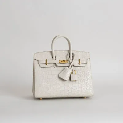 BIRKIN 20 (SELLIER SHAPE) MATTE MISSISSIPPIENSIS ALLIGATOR LEATHER BETON WITH GOLD HARDWARE (GHW) - 2