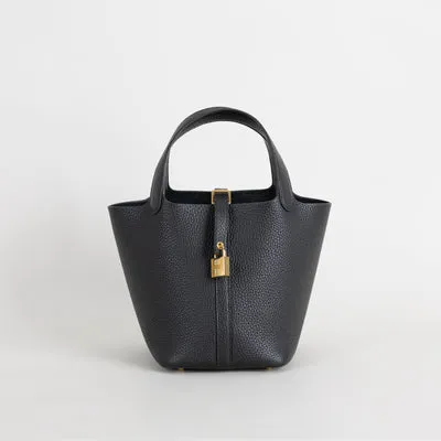 PICOTIN 18 LOCK CLEMENCE LEATHER NOIR (BLACK) WITH GOLD HARDWARE (GHW) - 1