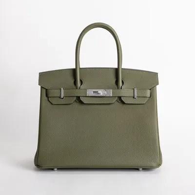 BIRKIN 30 TOGO LEATHER VERT OLIVE WITH PALLADIUM HARDWARE (PHW) - 1