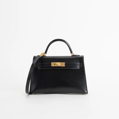 MINI KELLY II (20) BLACK BOX CALF LEATHER WITH GOLD HARDWARE (GHW) - 1