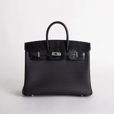 BIRKIN 25 TOUCH LIZARD LEATHER & TOGO LEATHER NOIR (BLACK) WITH PALLADIUM HARDWARE (PHW) - 1