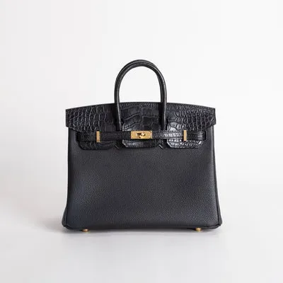 BIRKIN 25 TOUCH MATTE MISSISSIPPIENSIS ALLIGATOR LEATHER & TOGO LEATHER NOIR (BLACK) WITH GOLD HARDWARE (GHW) - 1