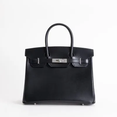 BIRKIN 30 BLACK BOX CALF LEATHER WITH PALLADIUM HARDWARE (PHW) - 1