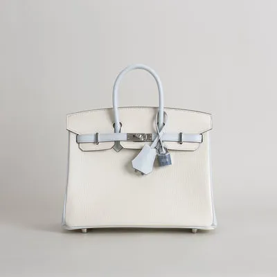 BIRKIN 25 CHEVRE LEATHER HORSESHOE STAMP (HSS) BI-COLOR BETON & BLEU BRUME WITH PALLADIUM HARDWARE (PHW) - 1