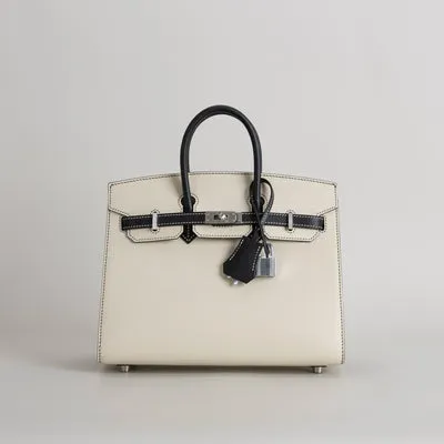 BIRKIN 25 EPSOM LEATHER (SELLIER SHAPE) HORSESHOE STAMP (HSS) BI-COLOR NATA & NOIR (BLACK) WITH PALLADIUM HARDWARE (PHW) - 1