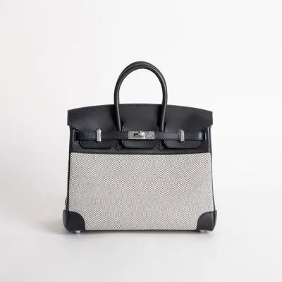 BIRKIN 25 ECRU TOILE SWIFT LEATHER NOIR (BLACK) WITH PALLADIUM HARDWARE (PHW) - 1