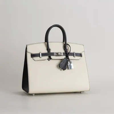 BIRKIN 25 EPSOM LEATHER (SELLIER SHAPE) HORSESHOE STAMP (HSS) BI-COLOR NATA & NOIR (BLACK) WITH PALLADIUM HARDWARE (PHW) - 2