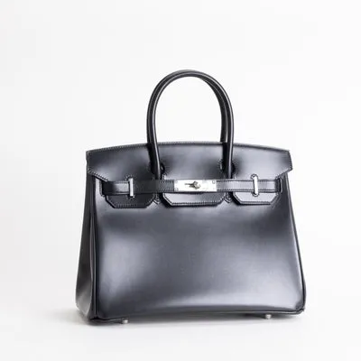 BIRKIN 30 BLACK BOX CALF LEATHER WITH PALLADIUM HARDWARE (PHW) - 2