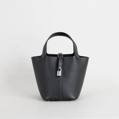 PICOTIN 18 LOCK CLEMENCE LEATHER NOIR (BLACK) WITH PALLADIUM HARDWARE (PHW) - 1