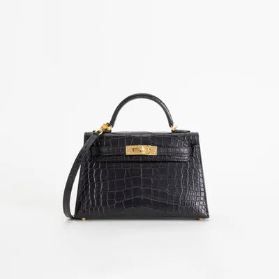 MINI KELLY II (20) MATTE MISSISSIPPIENSIS ALLIGATOR LEATHER NOIR (BLACK) WITH GOLD HARDWARE (GHW) - 1