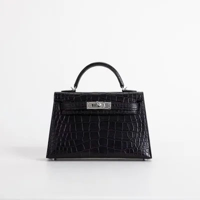 MINI KELLY II (20) MATTE MISSISSIPPIENSIS ALLIGATOR LEATHER NOIR (BLACK) WITH PALLADIUM HARDWARE (PHW) - 1