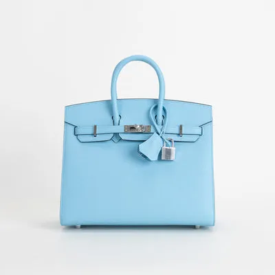 BIRKIN 25 EPSOM LEATHER (SELLIER SHAPE) CELESTE WITH PALLADIUM HARDWARE (PHW) - 1