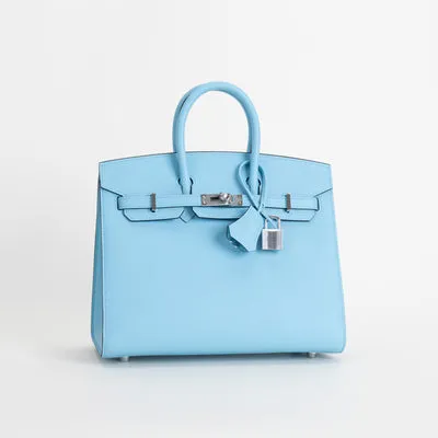 BIRKIN 25 EPSOM LEATHER (SELLIER SHAPE) CELESTE WITH PALLADIUM HARDWARE (PHW) - 2