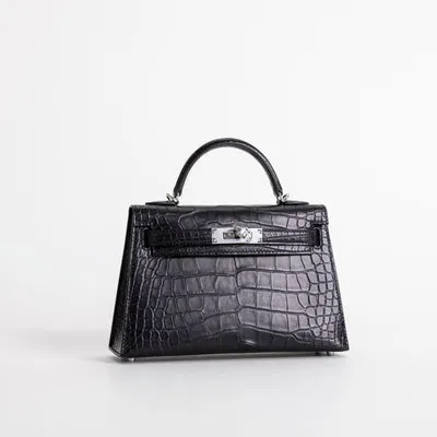 MINI KELLY II (20) MATTE MISSISSIPPIENSIS ALLIGATOR LEATHER NOIR (BLACK) WITH PALLADIUM HARDWARE (PHW) - 2