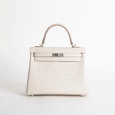 KELLY 25 MATTE MISSISSIPPIENSIS ALLIGATOR LEATHER BETON WITH PALLADIUM HARDWARE (PHW) - 1