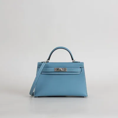 MINI KELLY II (20) EPSOM LEATHER BLEU JEAN WITH PALLADIUM HARDWARE (PHW) - 1