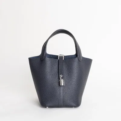 PICOTIN 18 LOCK CLEMENCE LEATHER BLEU NUIT WITH PALLADIUM HARDWARE (PHW) - 1
