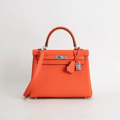 KELLY 25 TOGO LEATHER FEU ORANGE WITH PALLADIUM HARDWARE (PHW) - 1