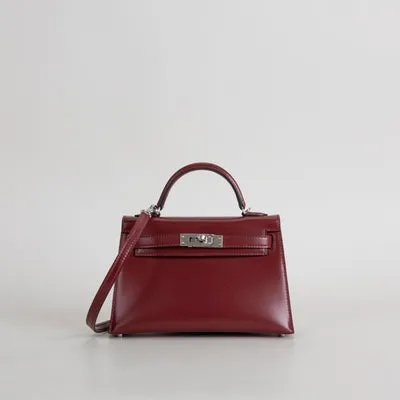 MINI KELLY II (20) BOX CALF LEATHER ROUGE H WITH PALLADIUM HARDWARE (PHW) - 1
