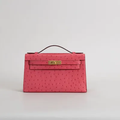 KELLY POCHETTE OSTRICH LEATHER ROSE TYRIEN WITH GOLD HARDWARE (GHW) - 1