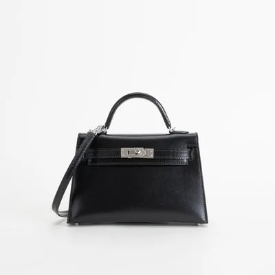 MINI KELLY II (20) BLACK BOX CALF LEATHER WITH PALLADIUM HARDWARE (PHW) - 1