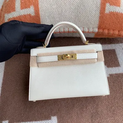 MINI KELLY II (20) CHEVRE LEATHER BLANC (WHITE) WITH GOLD HARDWARE (GHW) - 1