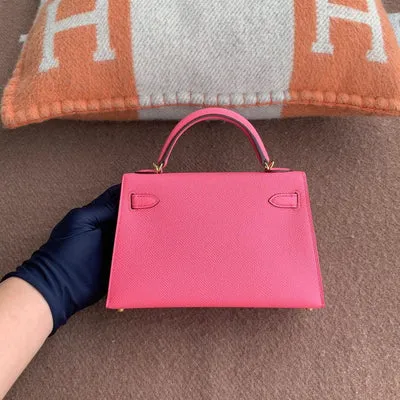 MINI KELLY II (20) EPSOM LEATHER ROSE AZALEE WITH GOLD HARDWARE (GHW) - 2
