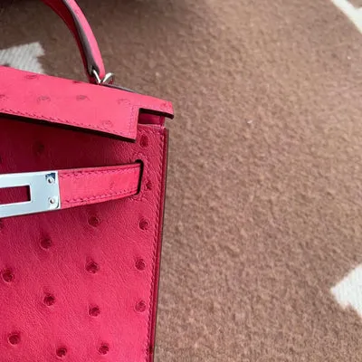 MINI KELLY II (20) OSTRICH LEATHER ROSE EXTREME WITH PALLADIUM HARDWARE (PHW) - 3