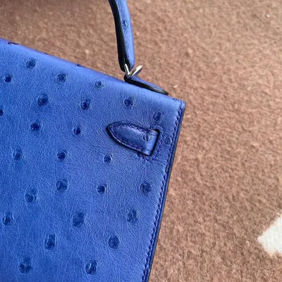 MINI KELLY II (20) OSTRICH LEATHER BLEU ZELLIGE WITH PALLADIUM HARDWARE (PHW) - 4